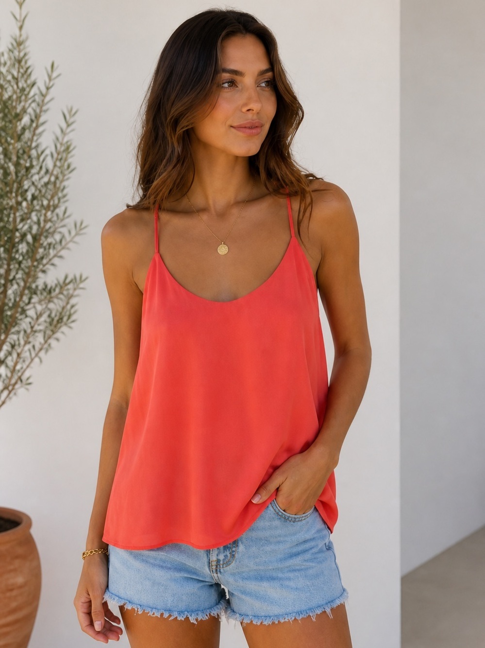 Bec & Bridge Silk Coral Flowy Tank